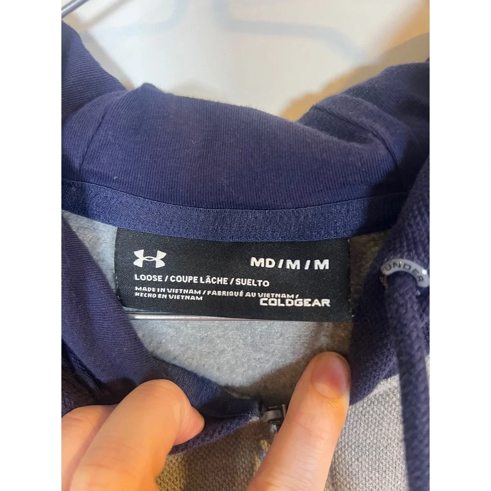 UnderArmour Mens Hoodie The Mount ColdGear Colorblock Gray Navy Blue Size Medium - Picture 2 of 5